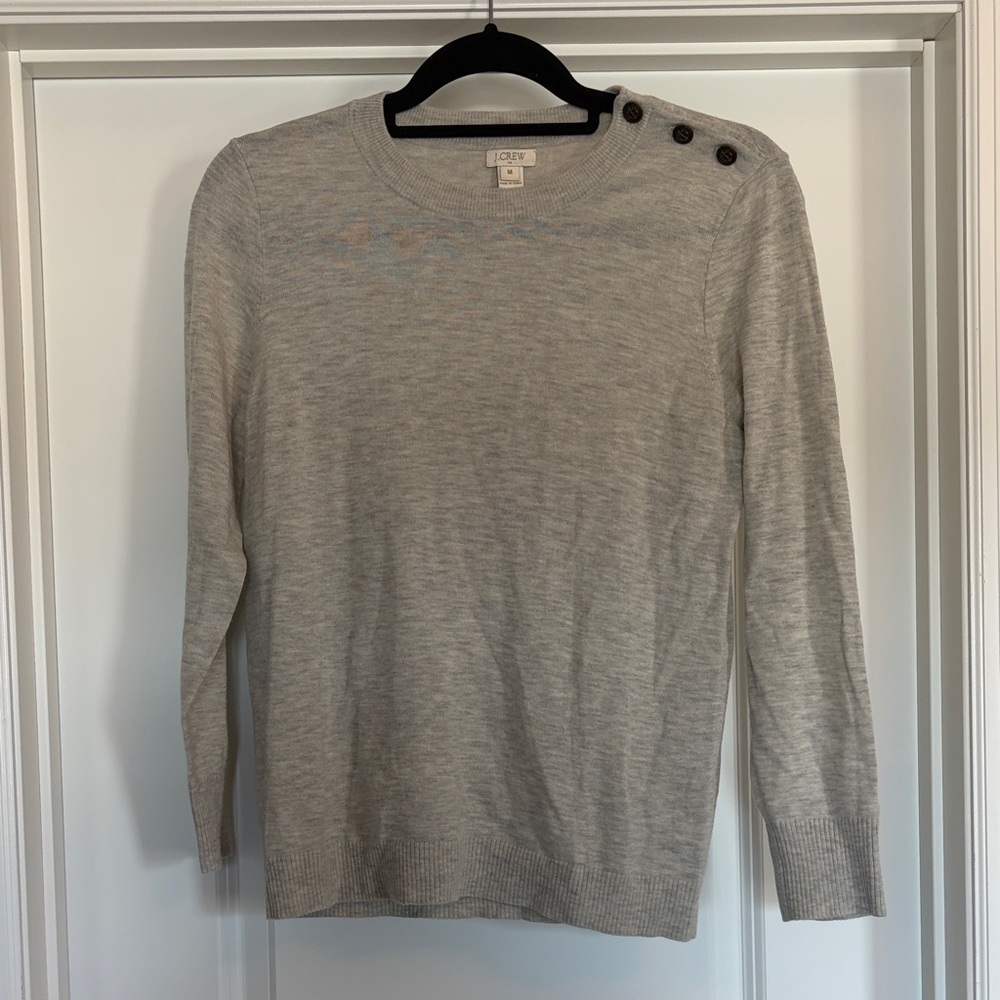 J. Crew Light Gray Crewneck Sweater with Shoulder Buttons